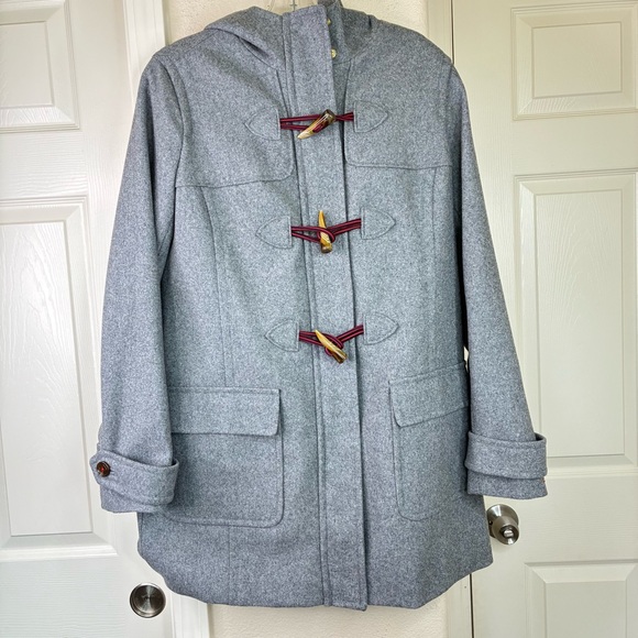 Tommy Hilfiger Jacket Women’s Gray Wool Blend Fleece Solid Toggle Duffle Coat M